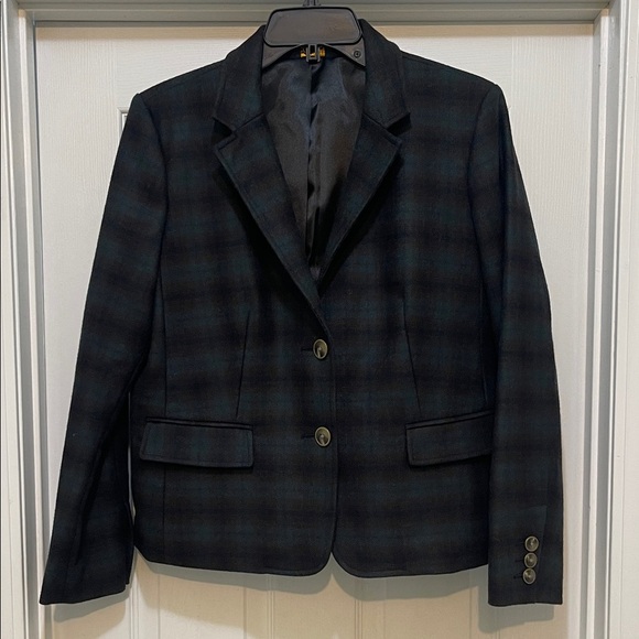 L.L. Bean  - NWOT Dark Green & Brown Plaid Blazer - size 14P - Picture 1 of 5